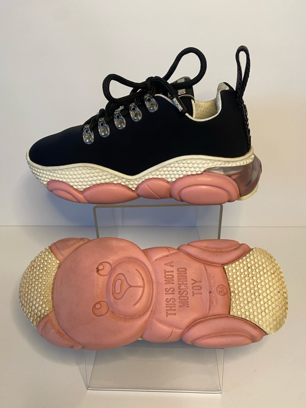 Moschino Couture Teddy Sole Sneakers Black EU 36 / US 6 “This Is Not A Toy”